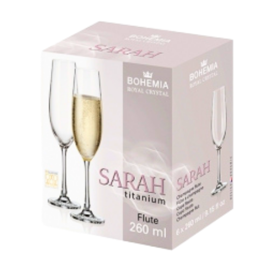 Bohemia Crystal Sarah Titanium Flute 260ml 6pk
